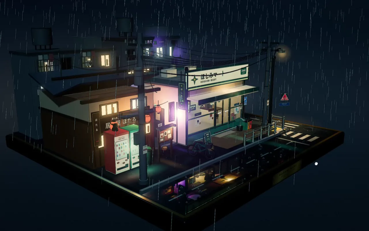 雨夜街角三维漫游